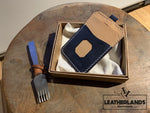 Leatherlands Name Tag/ Work Badge In Navy & Natural Handstitched