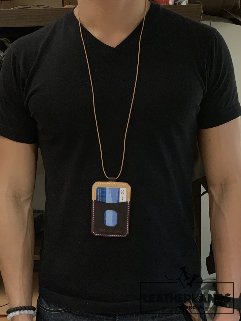 Leatherlands Name Tag/ Work Badge In Navy & Natural Handstitched