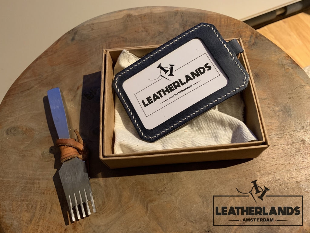 Leatherlands Name Tag/ Work Badge In Navy & Natural Handstitched