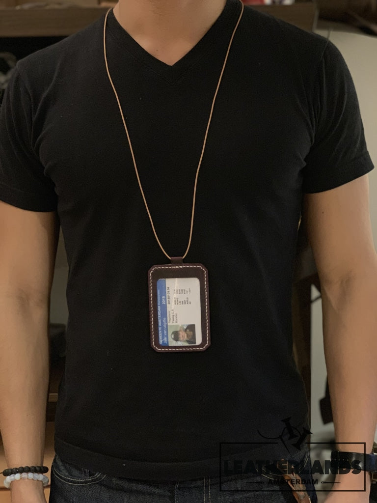 Leatherlands Name Tag/ Work Badge In Navy & Natural Handstitched