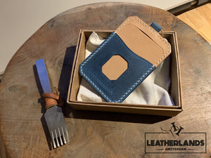 Leatherlands Name Tag/ Work Badge In Ocean Blue & Natural Handstitched