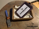 Leatherlands Name Tag/ Work Badge In Purple & Natural Handstitched