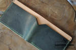 Modern Design Billfold & Coin Pouch Leather Wallet In Green Natural Handstitched