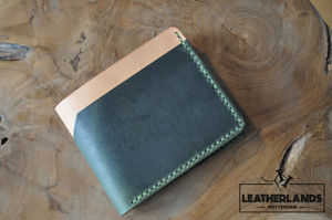 Modern Design Billfold & Coin Pouch Leather Wallet In Green Natural Handstitched