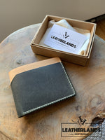 Modern Design Billfold & Coin Pouch Leather Wallet In Green Natural Handstitched