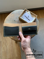 Modern Design Billfold & Coin Pouch Leather Wallet In Green Natural Handstitched