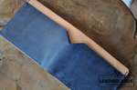 Modern Design Billfold & Coin Pouch Leather Wallet In Navy Natural Handstitched