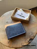 Modern Design Billfold & Coin Pouch Leather Wallet In Navy Natural Handstitched