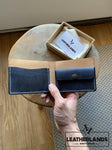 Modern Design Billfold & Coin Pouch Leather Wallet In Navy Natural Handstitched