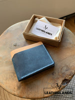 Modern Design Billfold & Coin Pouch Leather Wallet In Ocean Blue Natural Handstitched