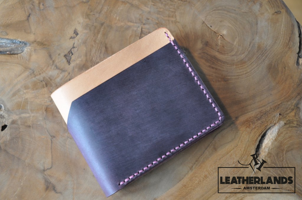 Modern Design Billfold & Coin Pouch Leather Wallet In Purple Natural Handstitched