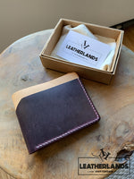 Modern Design Billfold & Coin Pouch Leather Wallet In Purple Natural Handstitched