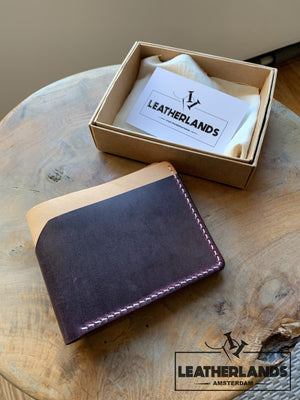 Modern Design Billfold & Coin Pouch Leather Wallet In Purple Natural Handstitched