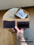 Modern Design Billfold & Coin Pouch Leather Wallet In Purple Natural Handstitched
