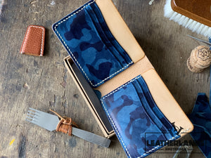 The Billfold In Camo Blue & Natural Colour Handstitched