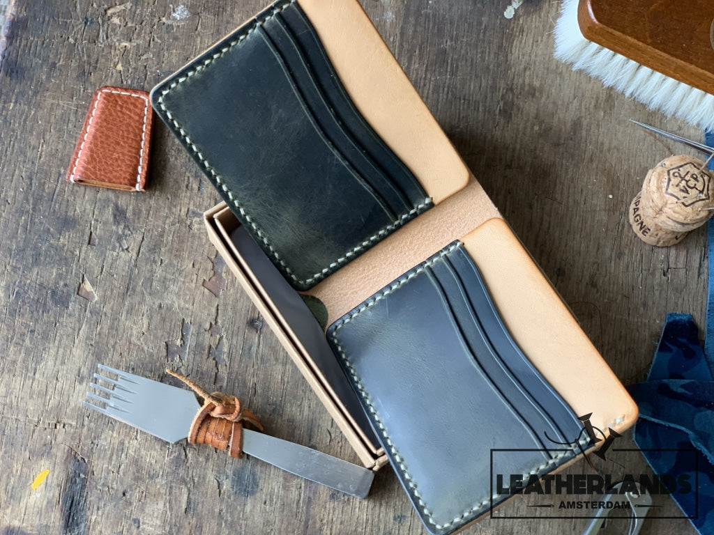 The Billfold In Green & Natural Handstitched