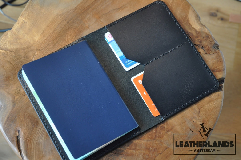 The Domo Passport Holder In Black Handstitched