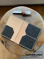 The Domo Passport Holder In Green & Natural Handstitched