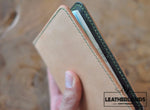 The Domo Passport Holder In Green & Natural Handstitched