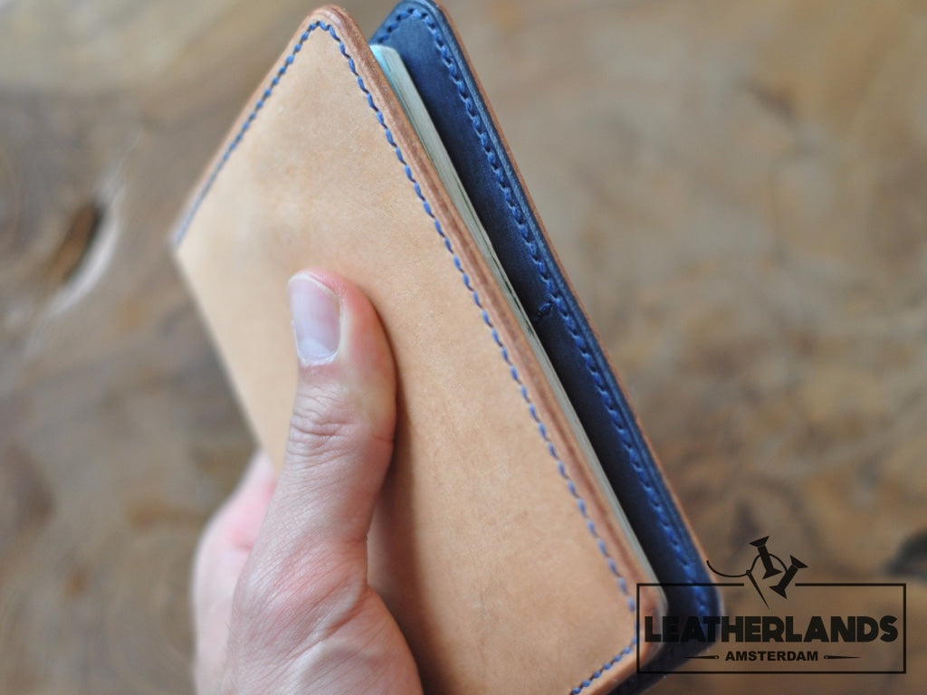 The Domo Passport Holder In Navy & Natural Handstitched