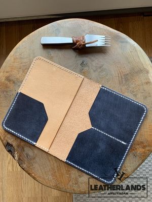 The Domo Passport Holder In Navy & Natural Handstitched