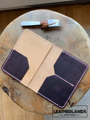 The Domo Passport Holder In Purple & Natural Handstitched