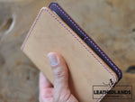 The Domo Passport Holder In Purple & Natural Handstitched