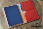 The Domo Passport Holder In Red & Natural Handstitched