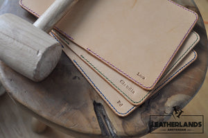 The Domo Passport Holder In Red & Natural With Initials Handstitched
